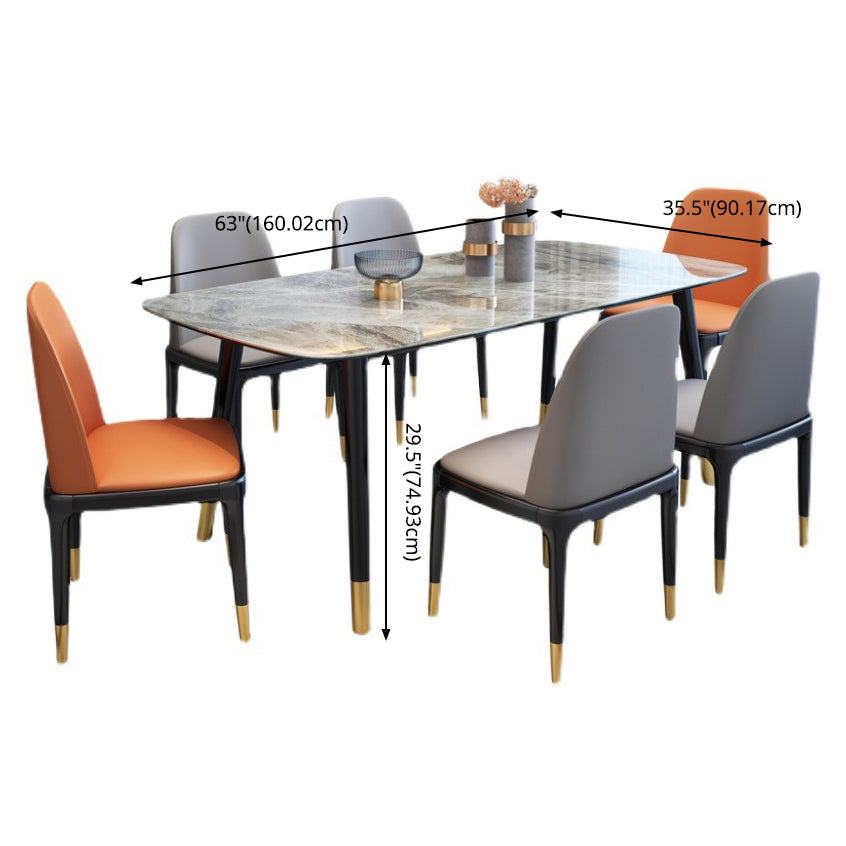 Contemporary Dining Table Set with Sintered Stone Dining Table and Cushioned Chairs