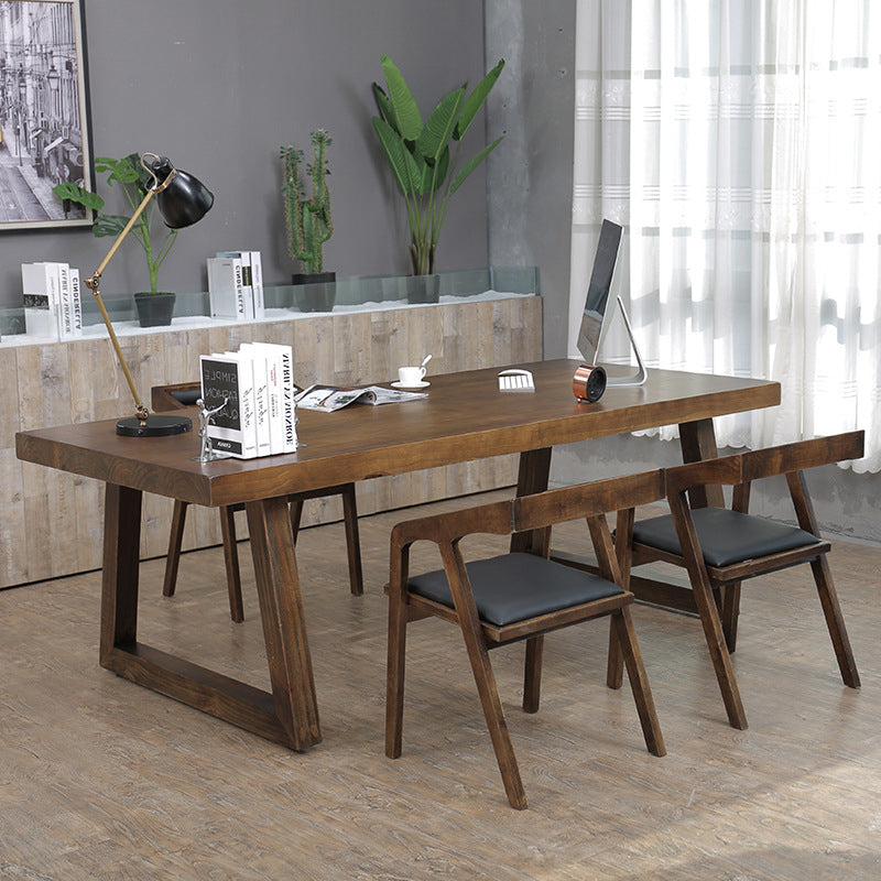 Contemporary Solid Wood Dining Table Set Rectangle Shape Standard Dining Set in Brown