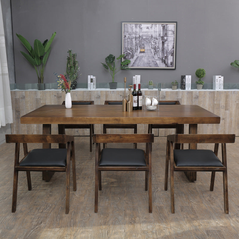 Contemporary Solid Wood Dining Table Set Rectangle Shape Standard Dining Set in Brown