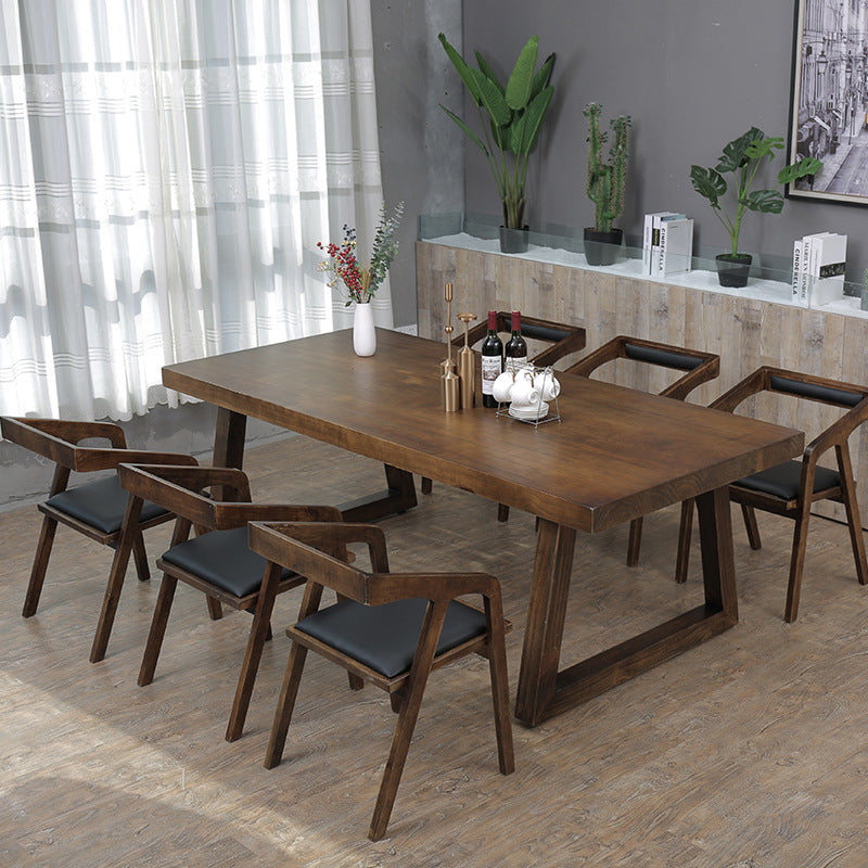 Contemporary Solid Wood Dining Table Set Rectangle Shape Standard Dining Set in Brown