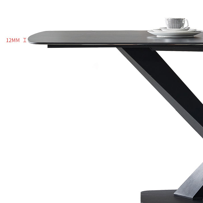 Modern Style Blak Slate Dining Table Rectangular Formal Dinette Set with Metal Base