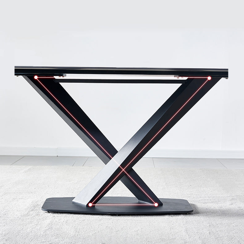 Modern Style Blak Slate Dining Table Rectangular Formal Dinette Set with Metal Base