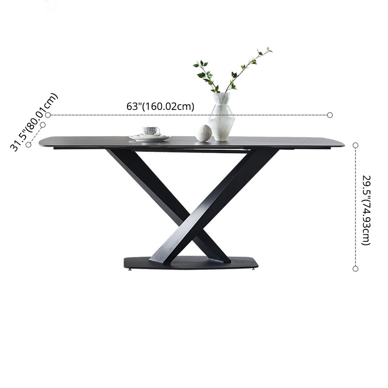 Modern Style Blak Slate Dining Table Rectangular Formal Dinette Set with Metal Base
