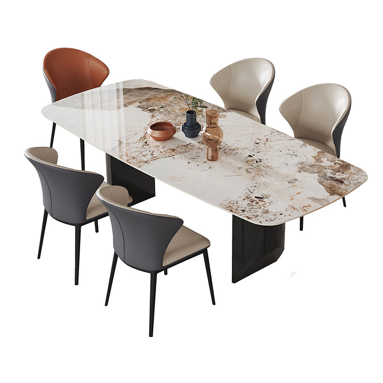 Contemporary Dining Sets with Sintered Stone Dining Table and Cushioned Chairs