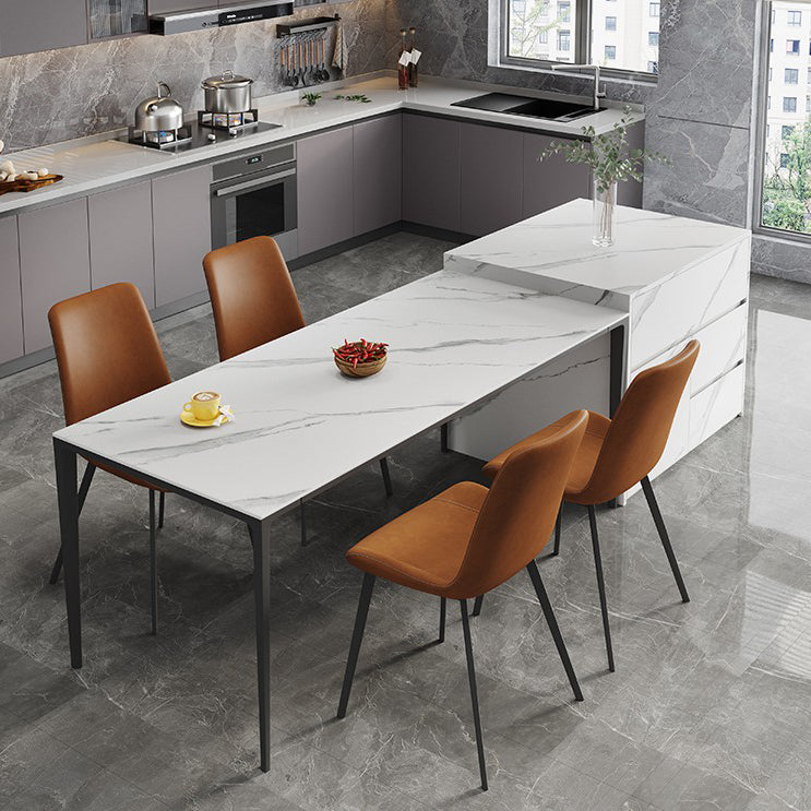 Contemporary Rectangle Shape White Dining Set Sintered Stone Standard Dining Set for Kitchen