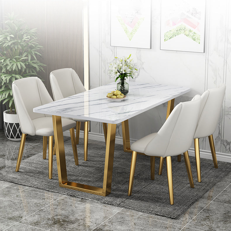 Rectangular Scandinavian Style Sintered Stone Dining Room Set Dining Furniture with Metallic Base