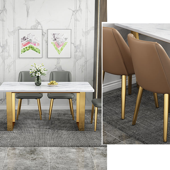 Rectangular Scandinavian Style Sintered Stone Dining Room Set Dining Furniture with Metallic Base