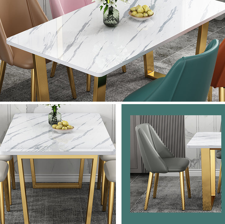 Rectangular Scandinavian Style Sintered Stone Dining Room Set Dining Furniture with Metallic Base