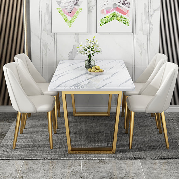 Rectangular Scandinavian Style Sintered Stone Dining Room Set Dining Furniture with Metallic Base