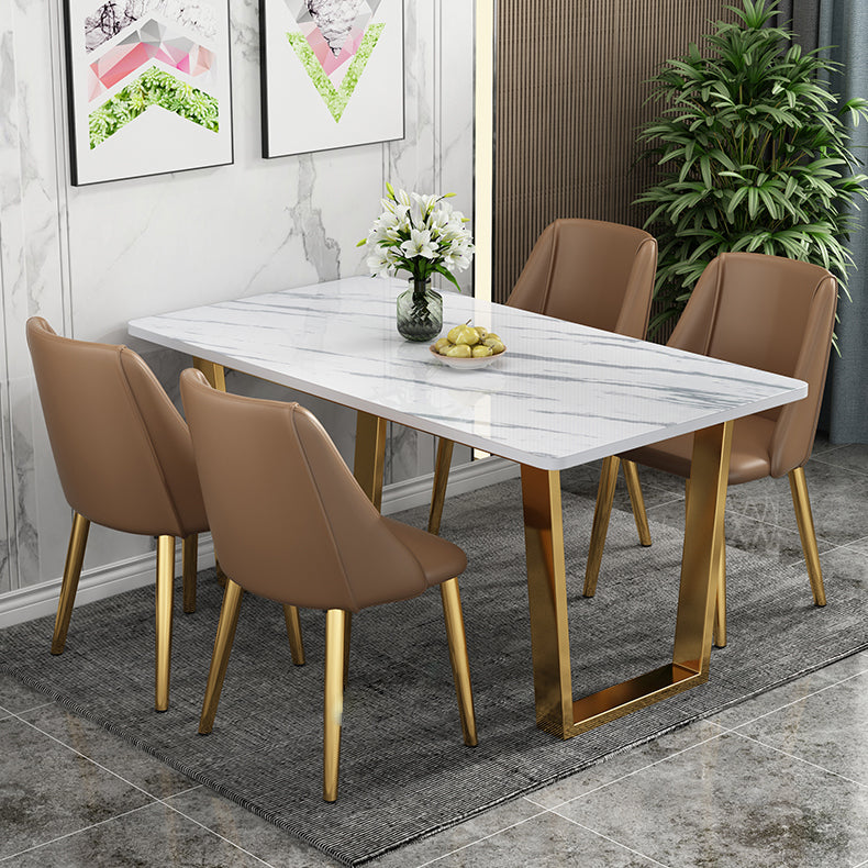 Rectangular Scandinavian Style Sintered Stone Dining Room Set Dining Furniture with Metallic Base