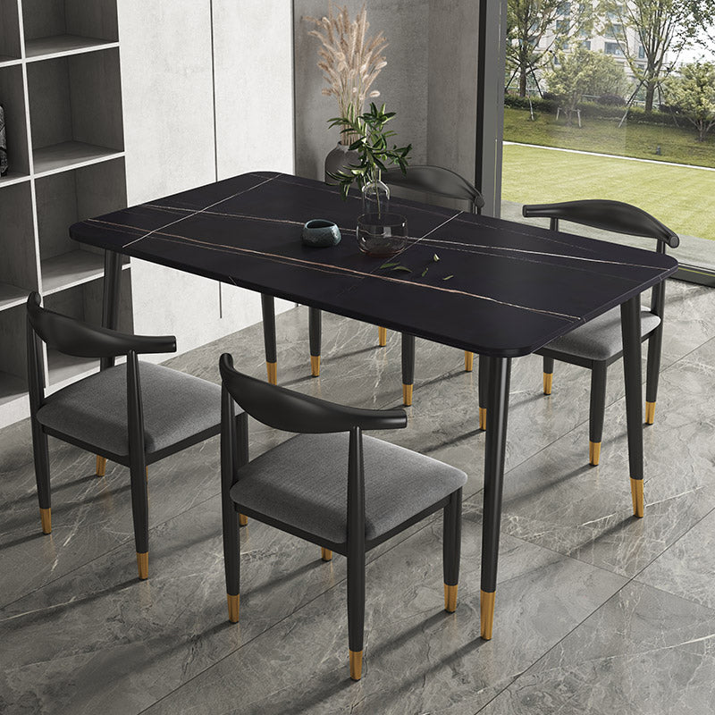 Rectangular Scandinavian Sintered Stone Dining Room Set Dining Furniture with Metallic Base