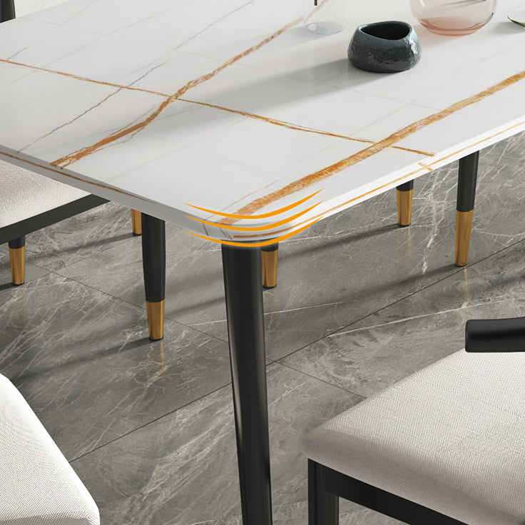 Rectangular Scandinavian Sintered Stone Dining Room Set Dining Furniture with Metallic Base