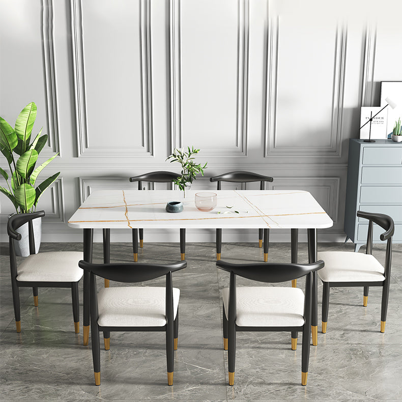 Rectangular Scandinavian Sintered Stone Dining Room Set Dining Furniture with Metallic Base