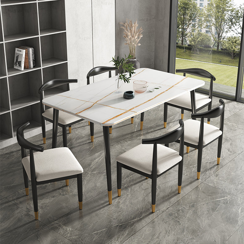 Rectangular Scandinavian Sintered Stone Dining Room Set Dining Furniture with Metallic Base