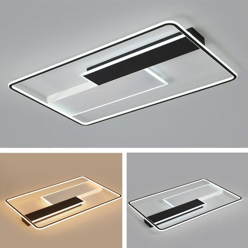Geometric Semi Flush Mount Ceiling Light Modern Style Aluminium Semi-Flush Light en noir et blanc