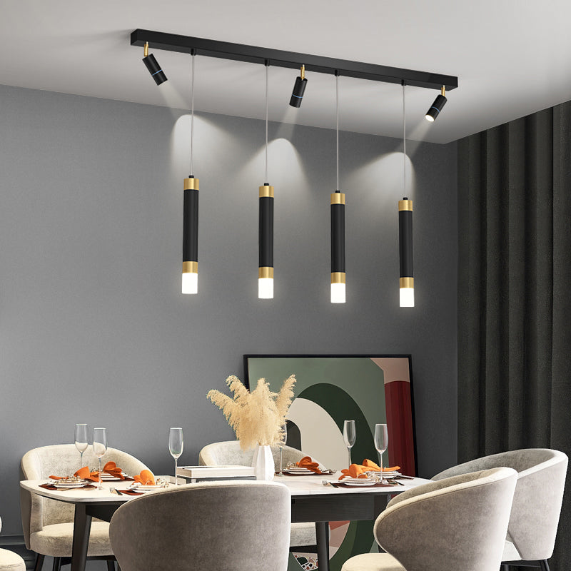 Moderne Kronleuchterzylinder Island Leuchten Metallinselbeleuchtung in Schwarz und Gold