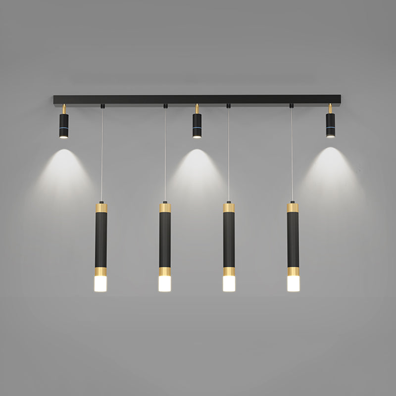 Moderne Kronleuchterzylinder Island Leuchten Metallinselbeleuchtung in Schwarz und Gold