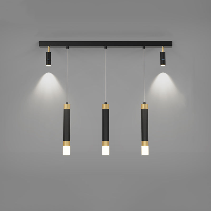 Moderne Kronleuchterzylinder Island Leuchten Metallinselbeleuchtung in Schwarz und Gold