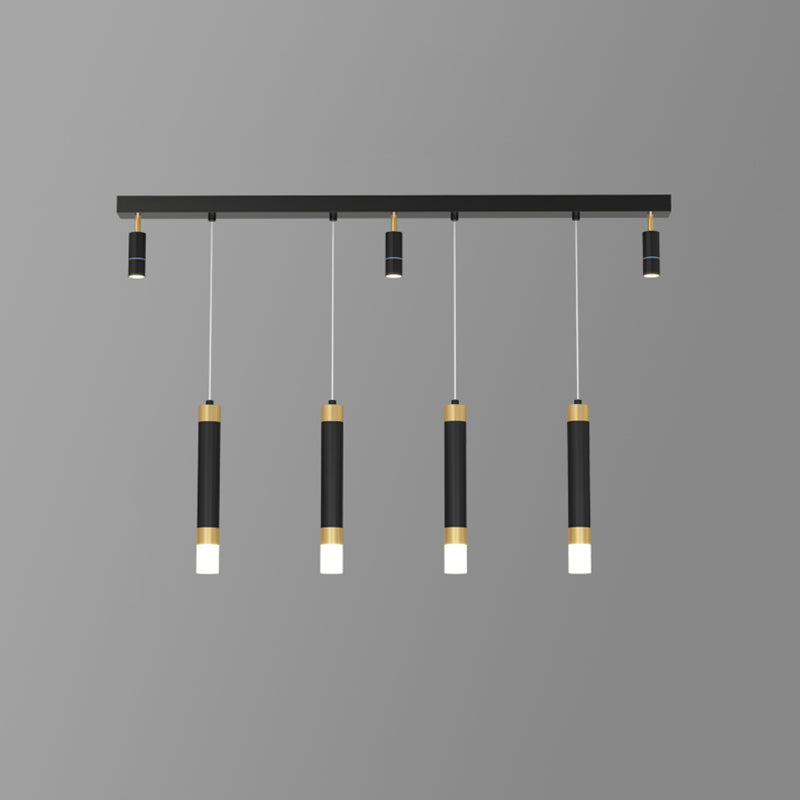 Moderne Kronleuchterzylinder Island Leuchten Metallinselbeleuchtung in Schwarz und Gold