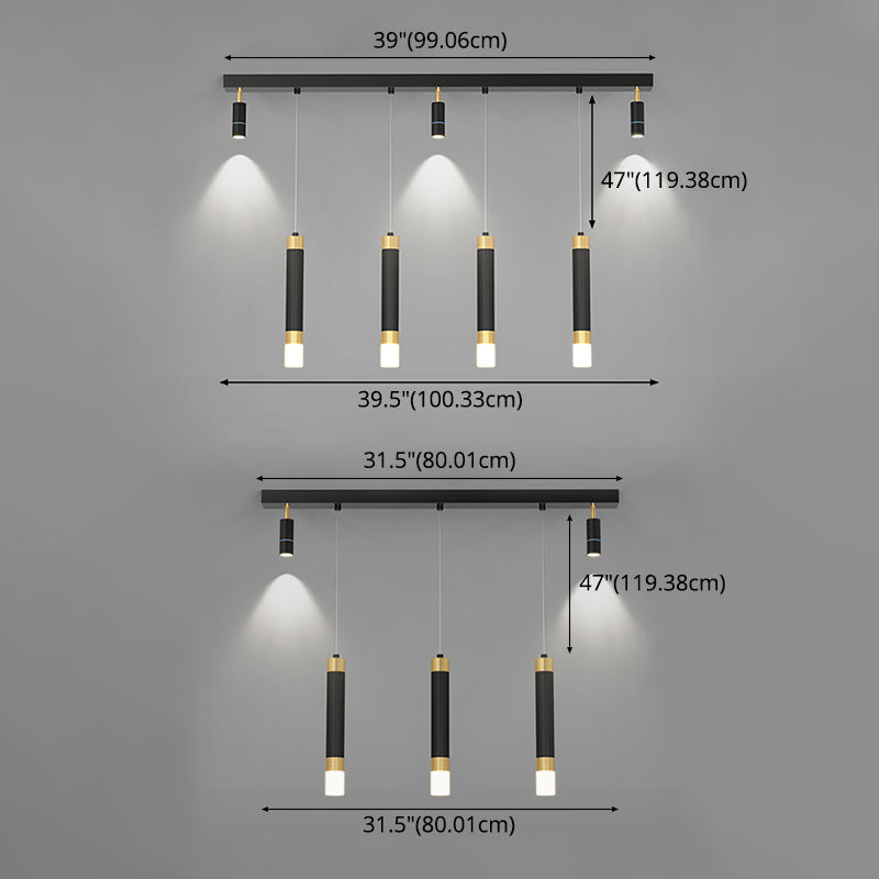 Moderne Kronleuchterzylinder Island Leuchten Metallinselbeleuchtung in Schwarz und Gold