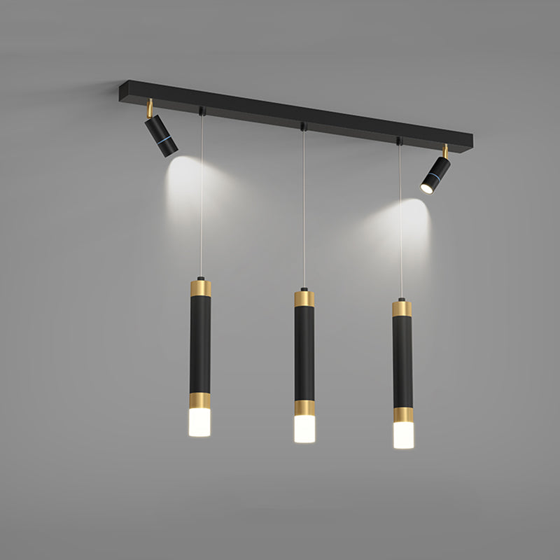 Moderne Kronleuchterzylinder Island Leuchten Metallinselbeleuchtung in Schwarz und Gold