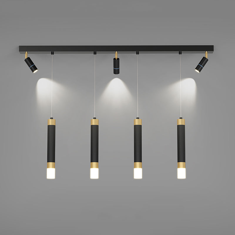 Moderne Kronleuchterzylinder Island Leuchten Metallinselbeleuchtung in Schwarz und Gold