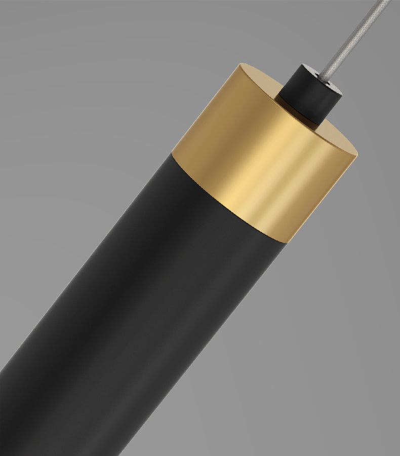 Moderne Kronleuchterzylinder Island Leuchten Metallinselbeleuchtung in Schwarz und Gold