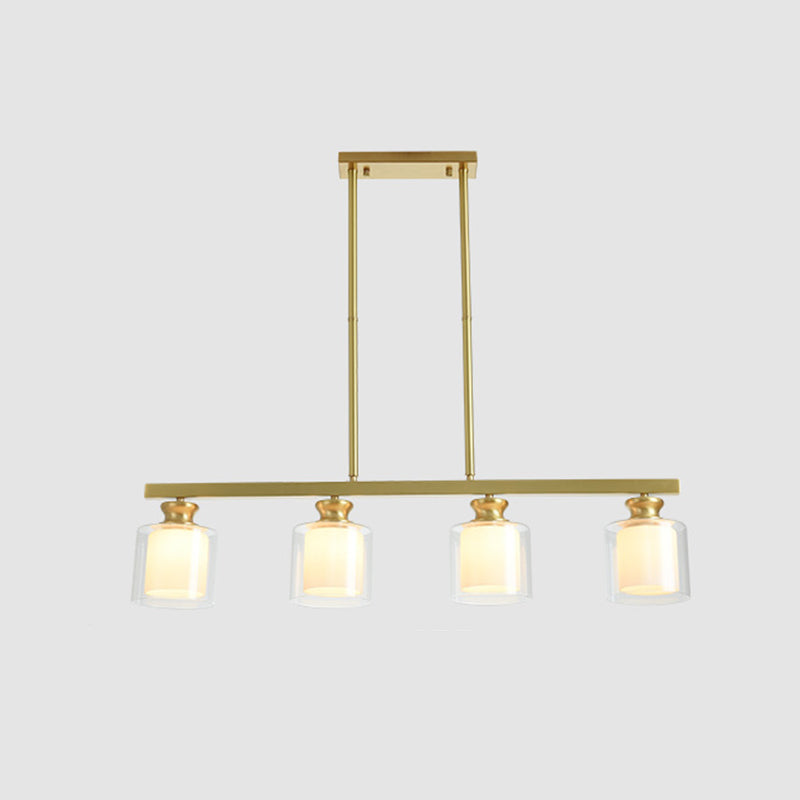 Lampada dell'isola cilindro moderna lampadario in vetro e isola metallica in oro