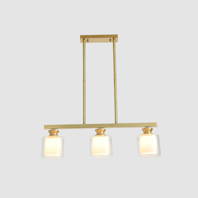Lampada dell'isola cilindro moderna lampadario in vetro e isola metallica in oro