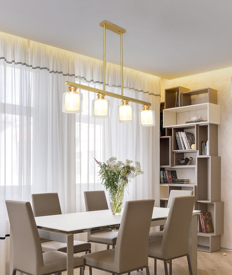 Lampada dell'isola cilindro moderna lampadario in vetro e isola metallica in oro