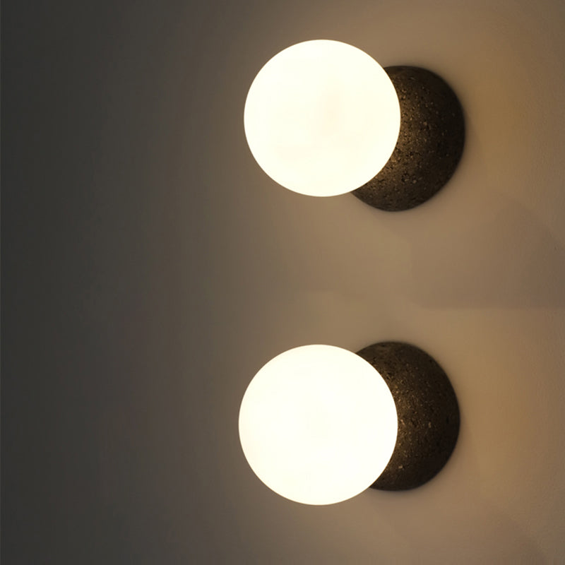 1-Light Round Wall Sconce Modern Simple Style Glass Wall Lighting in Black