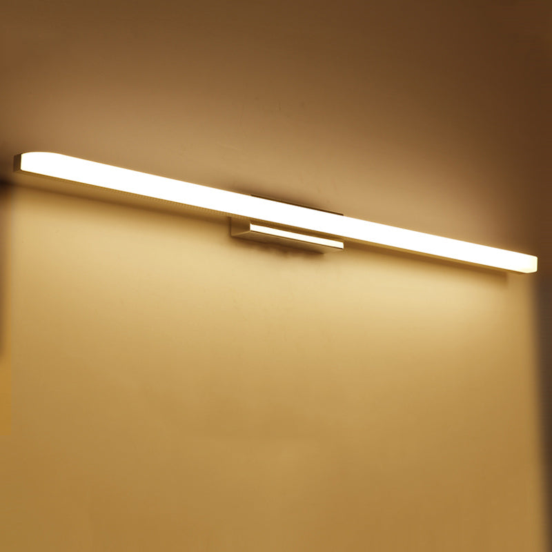 1-Light Linear Shade Wall Sconce Modern Simple Style Mirror Wall Lighting in Silver