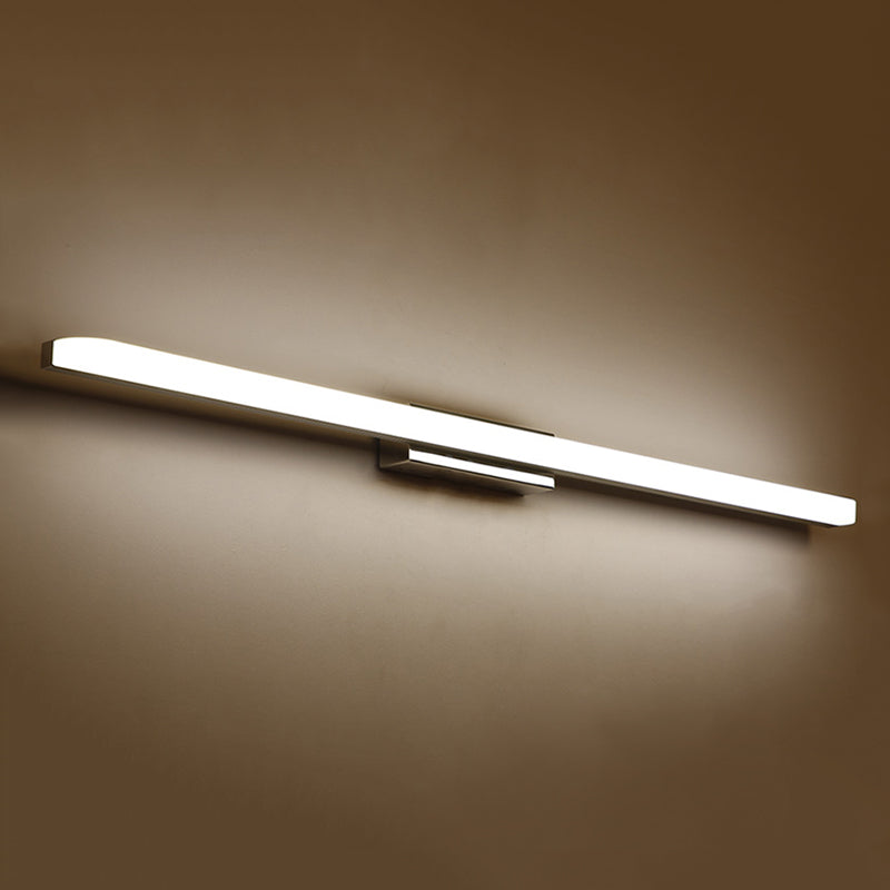 1-Light Linear Shade Wall Sconce Modern Simple Style Mirror Wall Lighting in Silver