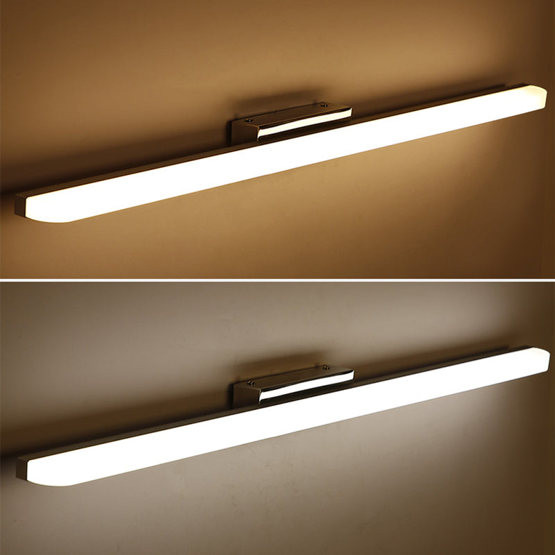1-Light Linear Shade Wall Sconce Modern Simple Style Mirror Wall Lighting in Silver