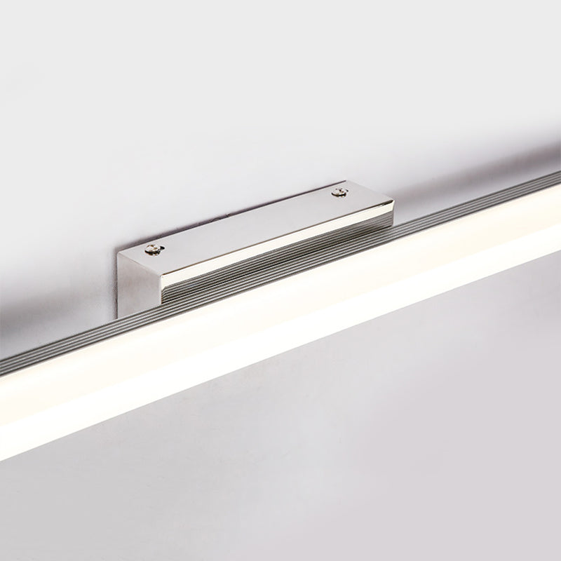 1-Light Linear Shade Wall Sconce Modern Simple Style Mirror Wall Lighting in Silver