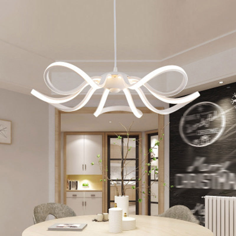 Acrylic White LED Hanging Lamp in Modern Simplicity Aluminium Linear Pendant Light for Dining Room