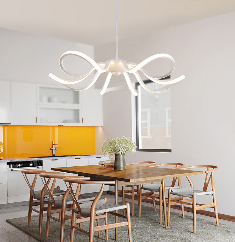 Acrylic White LED Hanging Lamp in Modern Simplicity Aluminium Linear Pendant Light for Dining Room