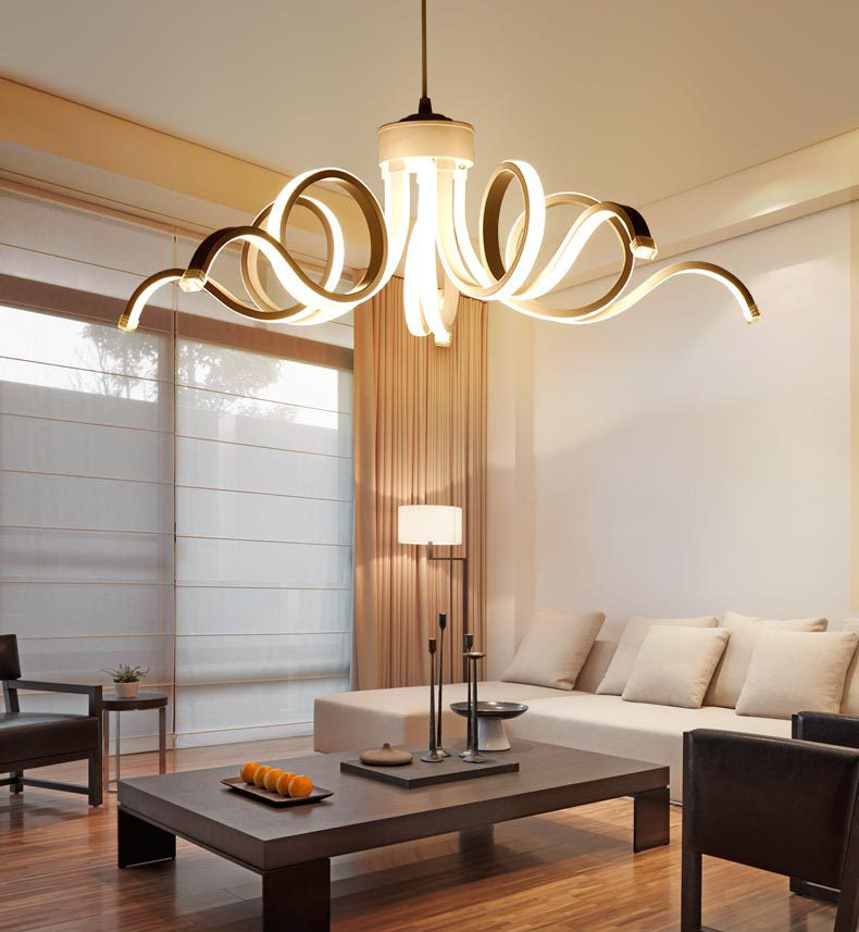 Acrylic White LED Hanging Lamp in Modern Simplicity Aluminium Linear Pendant Light for Dining Room