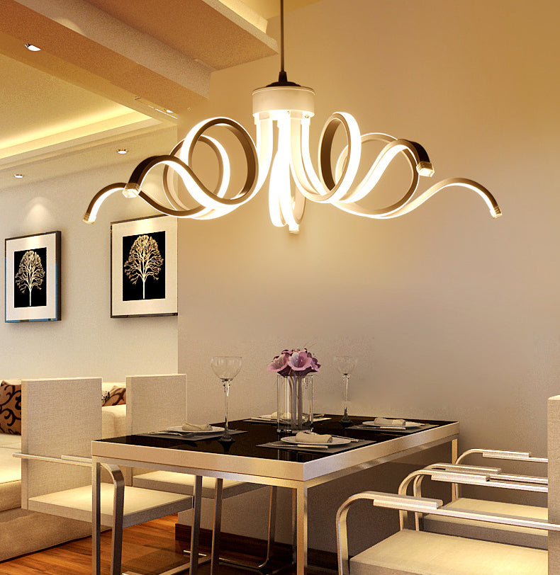 Acrylic White LED Hanging Lamp in Modern Simplicity Aluminium Linear Pendant Light for Dining Room