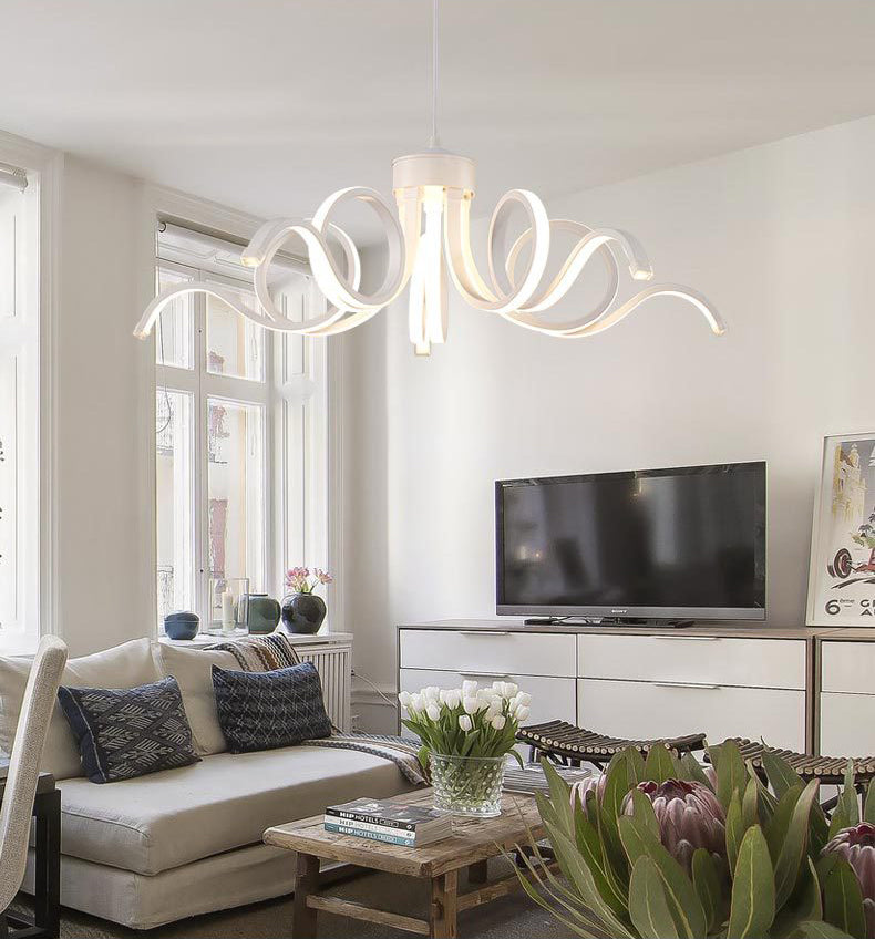 Acrylic White LED Hanging Lamp in Modern Simplicity Aluminium Linear Pendant Light for Dining Room