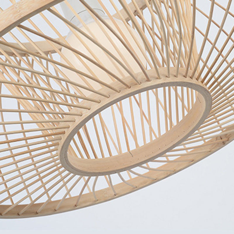 Asia Bamboo Hanging Ceiling Light 1-Light Dome Beige Ceiling Pendant Light