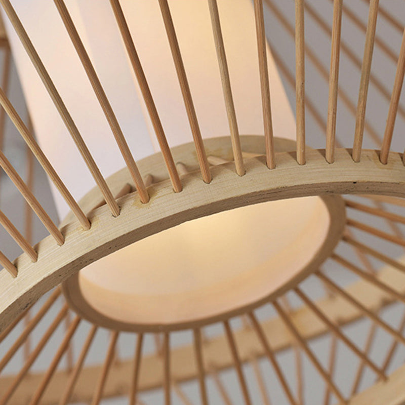 1-Light Bamboo Japanese Pendant Light Beige Down Lighting for Dining Room