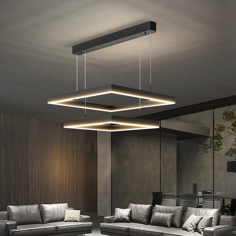 Modern Black Chandelier Multiple Squares Chandelier Lights Rectangular Metal Chandelier