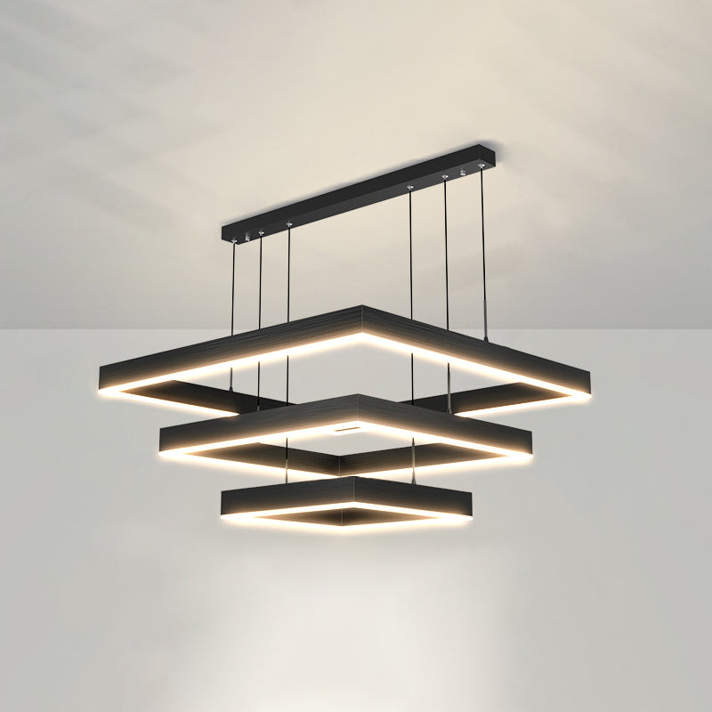 Modern Black Chandelier Multiple Squares Chandelier Lights Rectangular Metal Chandelier