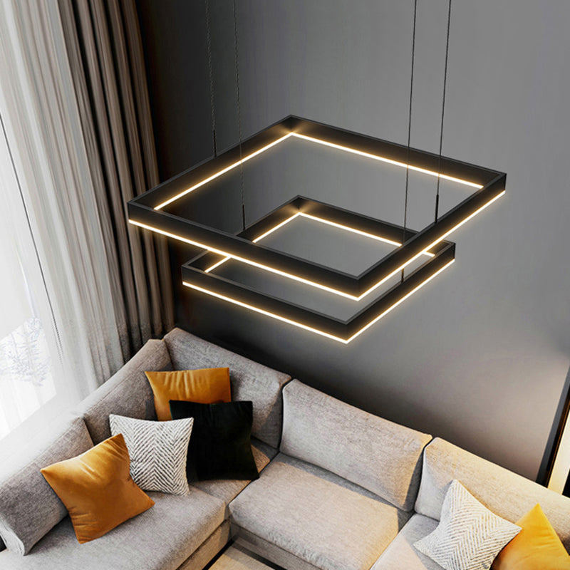 Modern Black Chandelier Multiple Squares Chandelier Lights Rectangular Metal Chandelier