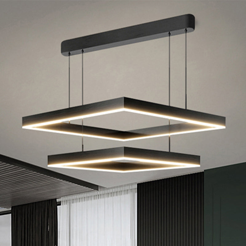Modern Black Chandelier Multiple Squares Chandelier Lights Rectangular Metal Chandelier