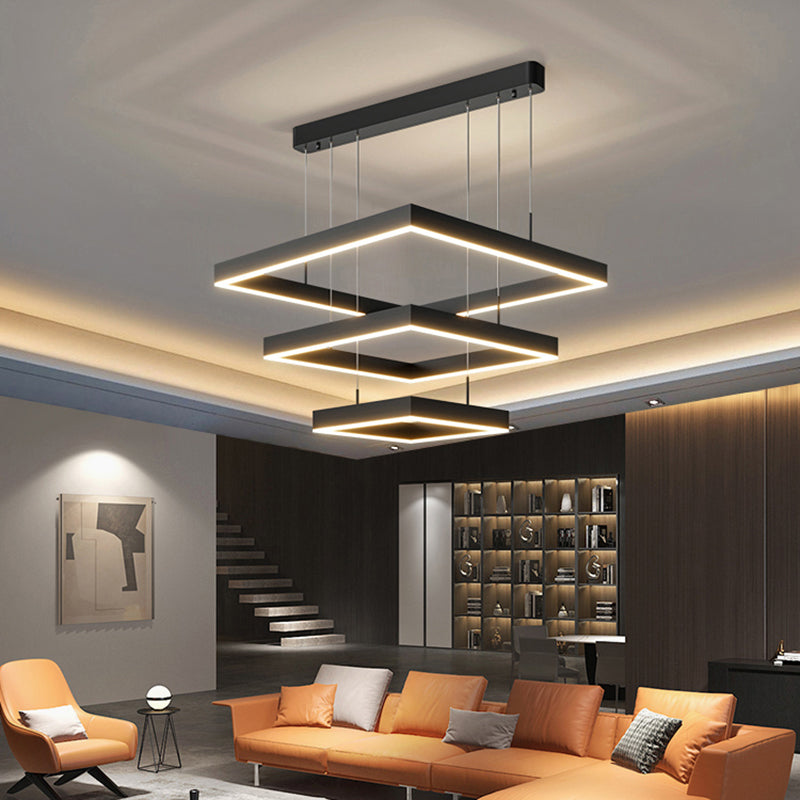 Modern Black Chandelier Multiple Squares Chandelier Lights Rectangular Metal Chandelier