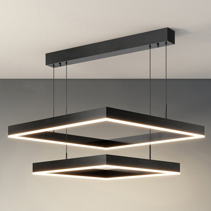 Modern Black Chandelier Multiple Squares Chandelier Lights Rectangular Metal Chandelier
