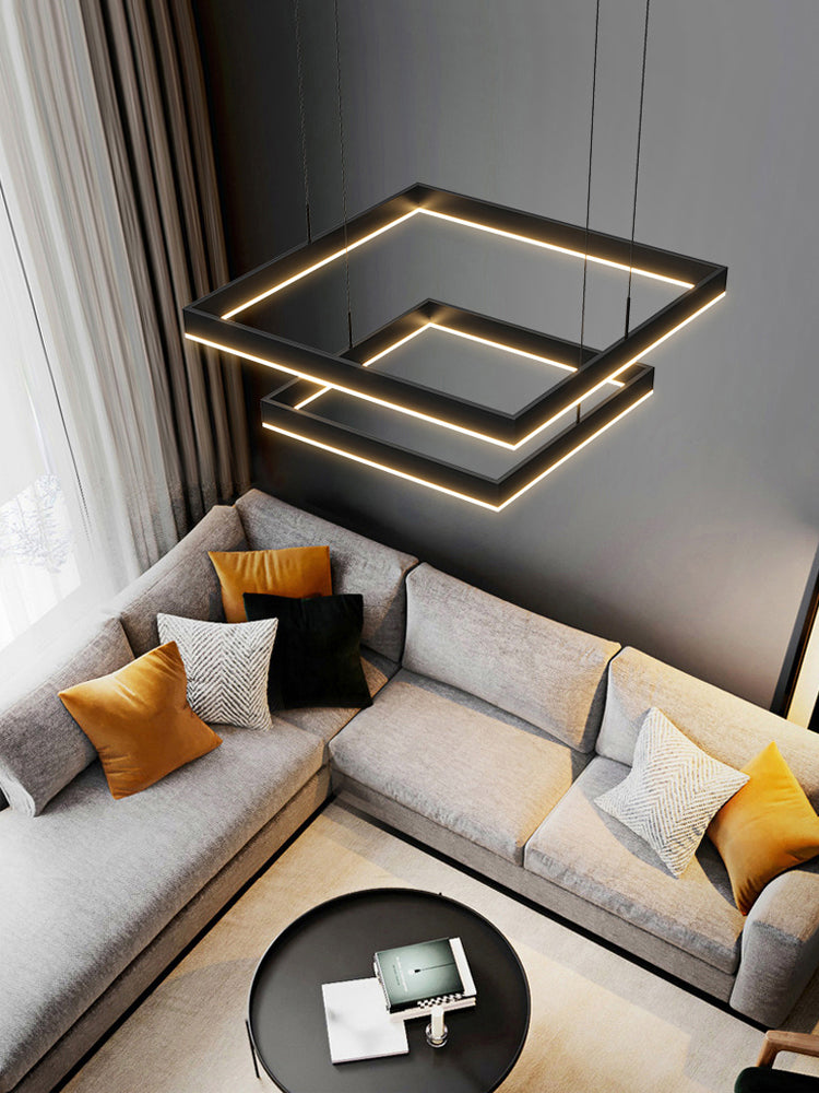 Modern Black Chandelier Multiple Squares Chandelier Lights Rectangular Metal Chandelier