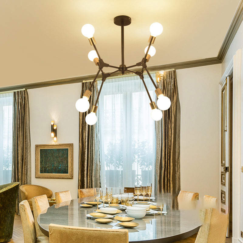 Luz colgante ajustable de negro de lámpara de metal múltiple ligero para sala de estar